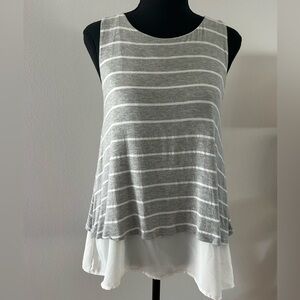 Alya grey and white striped double layer sleeveless tank